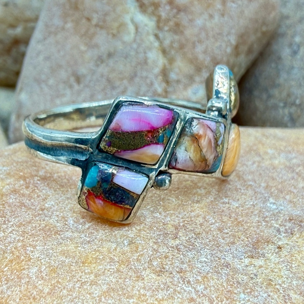 Santa Fe Multi Gemstone 925 Sterling Silver Ring Sz 8 5.5ctw Southwestern Style - Picture 11 of 17